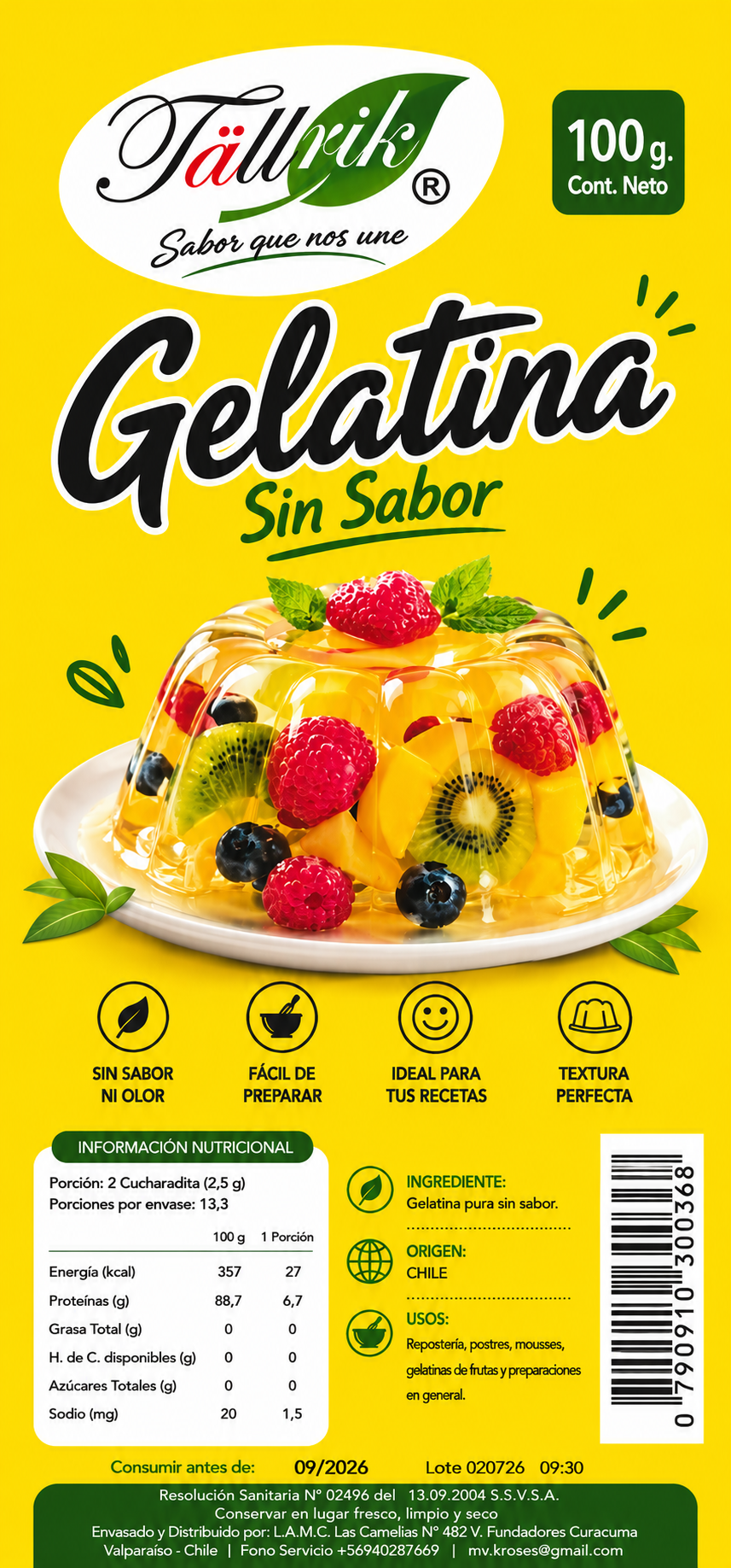 Etiqueta de Gelatina sin sabor Tallrik